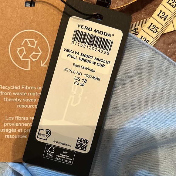 3.  Vero Moda Curve Kaya Sleeveless Ruffle Trim Dress in Blue Bella, Size 18W - Picture 9 of 12